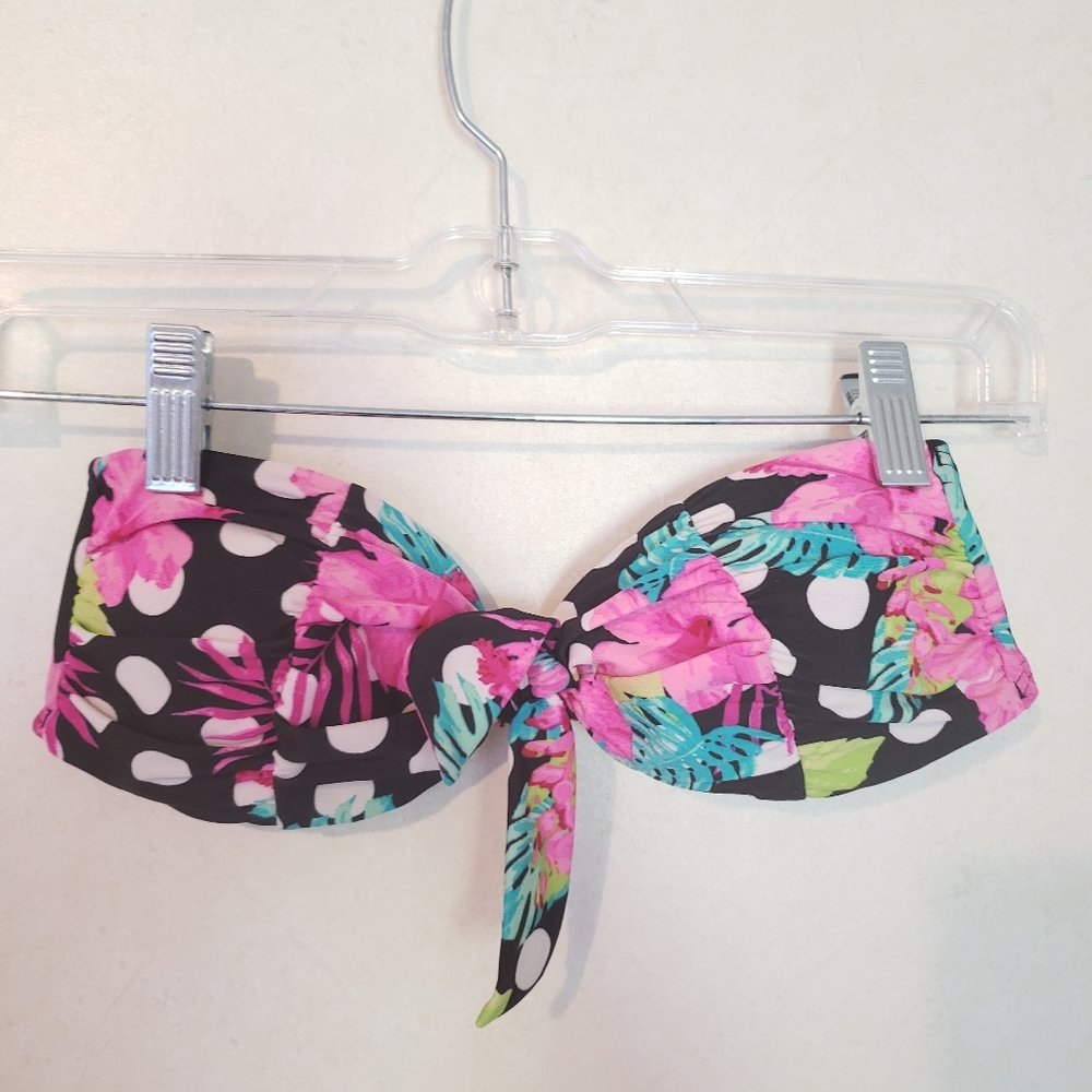 Tropical Floral Print Strapless Swim Top